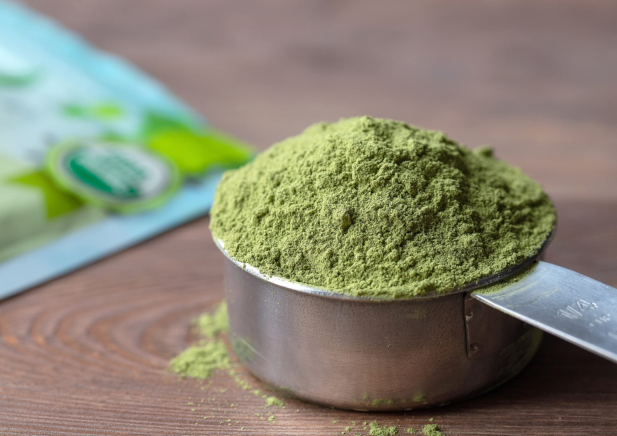 Food to Live alfalfa powder steeped in tea, subtle earthy aroma.