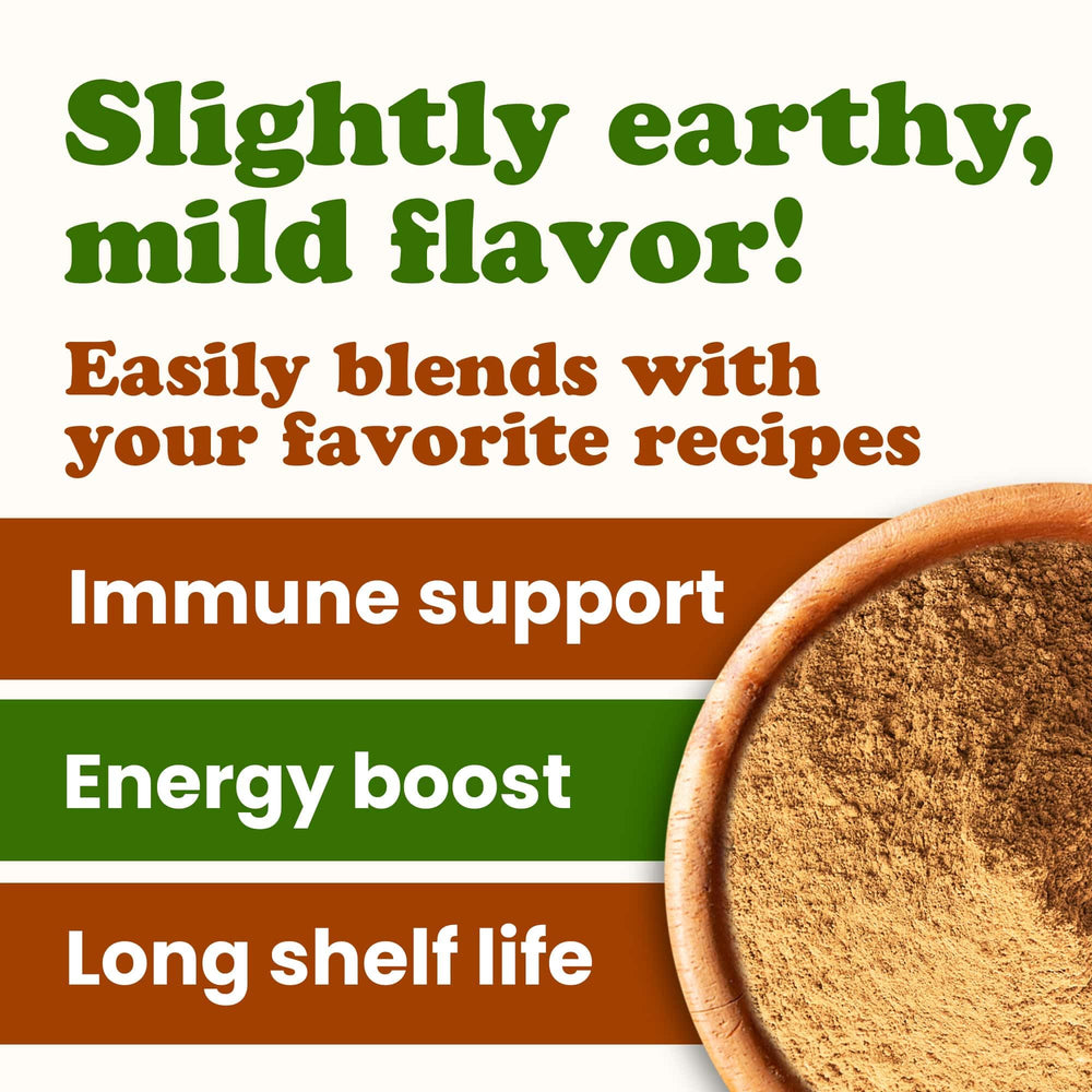 Food to Live Cordyceps powder added to coffee or tea for a gentle lift.