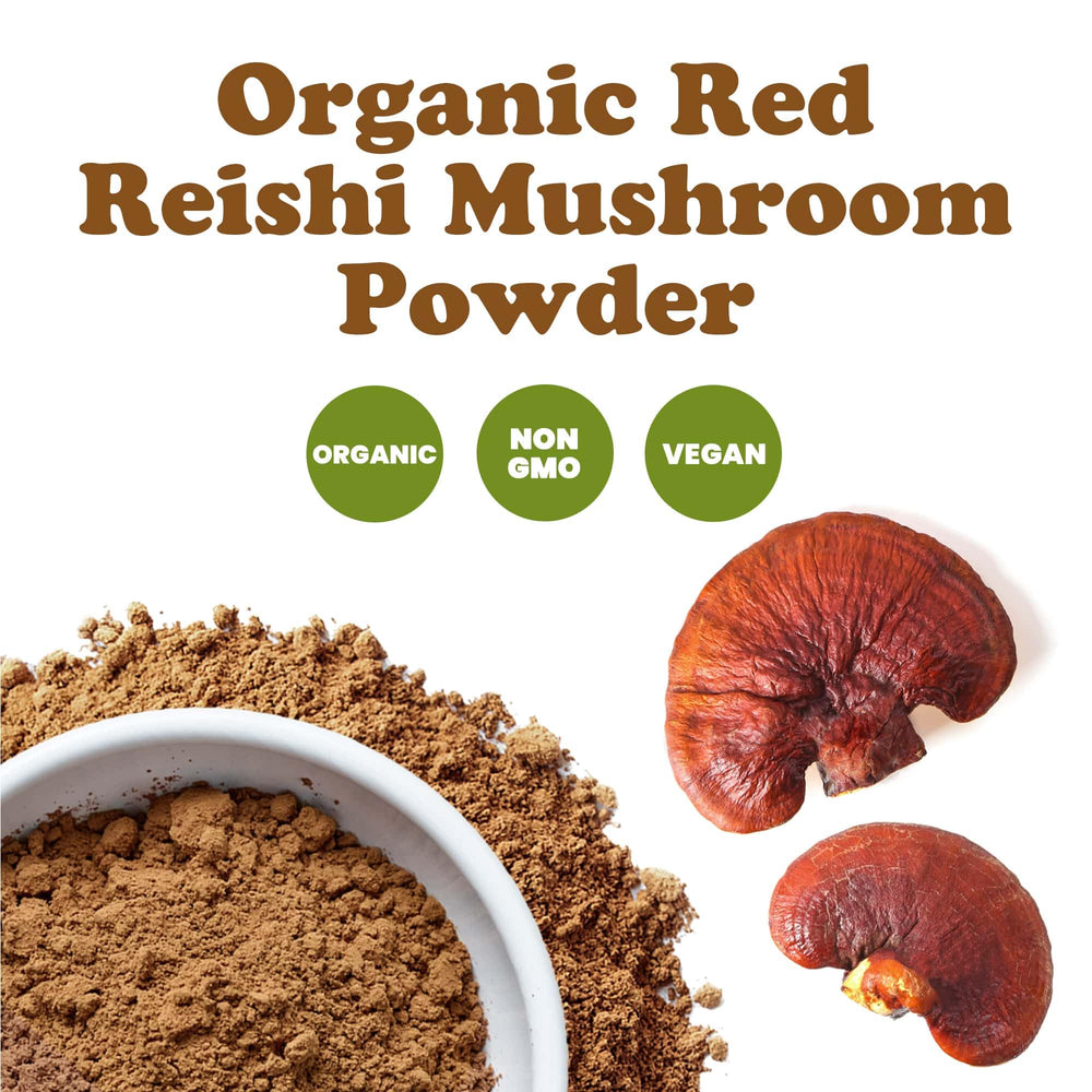 Food to Live Organic Red Reishi Powder added to smoothie for a nutrient boost.