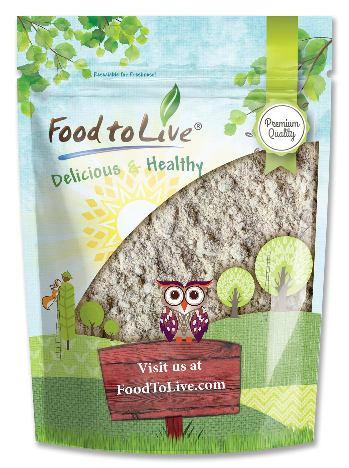 Food to Live Psyllium Husk Powder bottle pour supports easy fiber enrichment in meals.