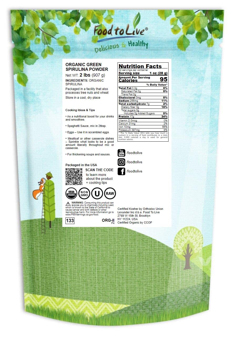 Food to Live spirulina powder measuring scoop indicating easy daily use