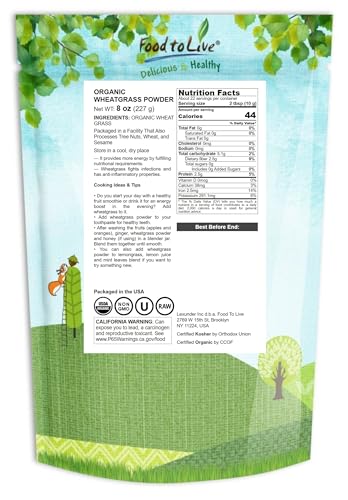 Food to Live wheatgrass powder scoop in bowl for easy mixing
