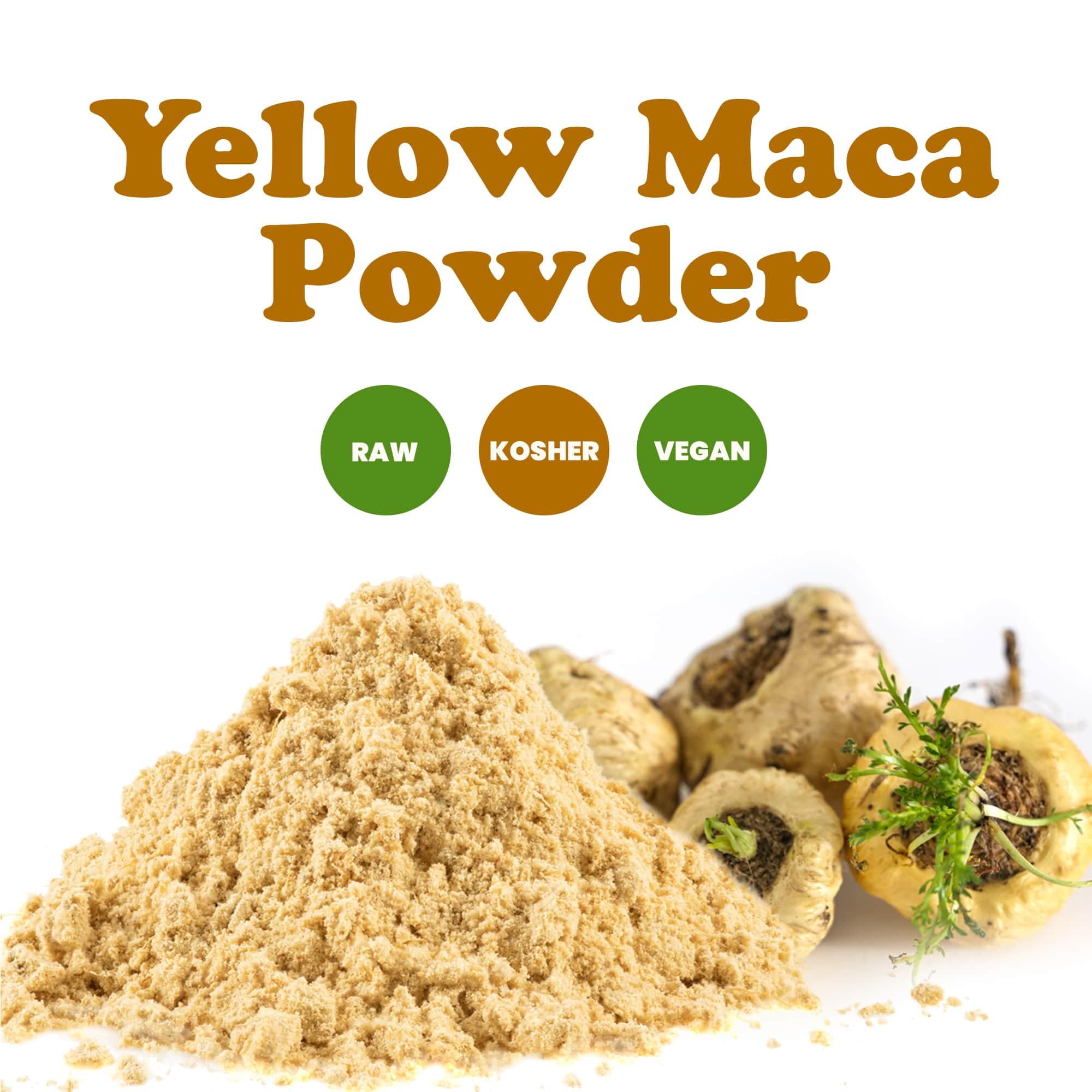 Food to Live Yellow Maca Powder pour from bottle into a smoothie.