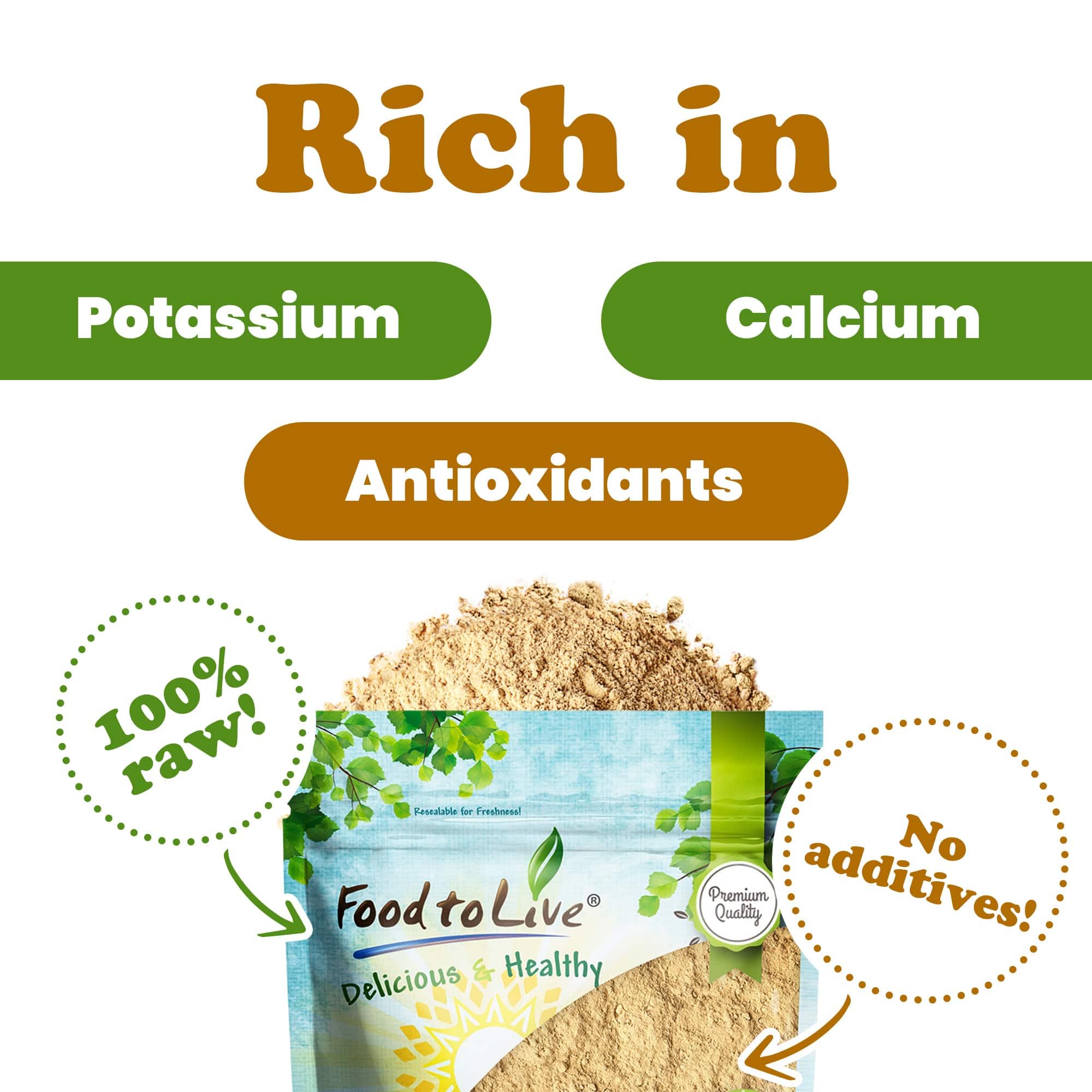 Food to Live Yellow Maca Powder scoop in bowl ready to mix.