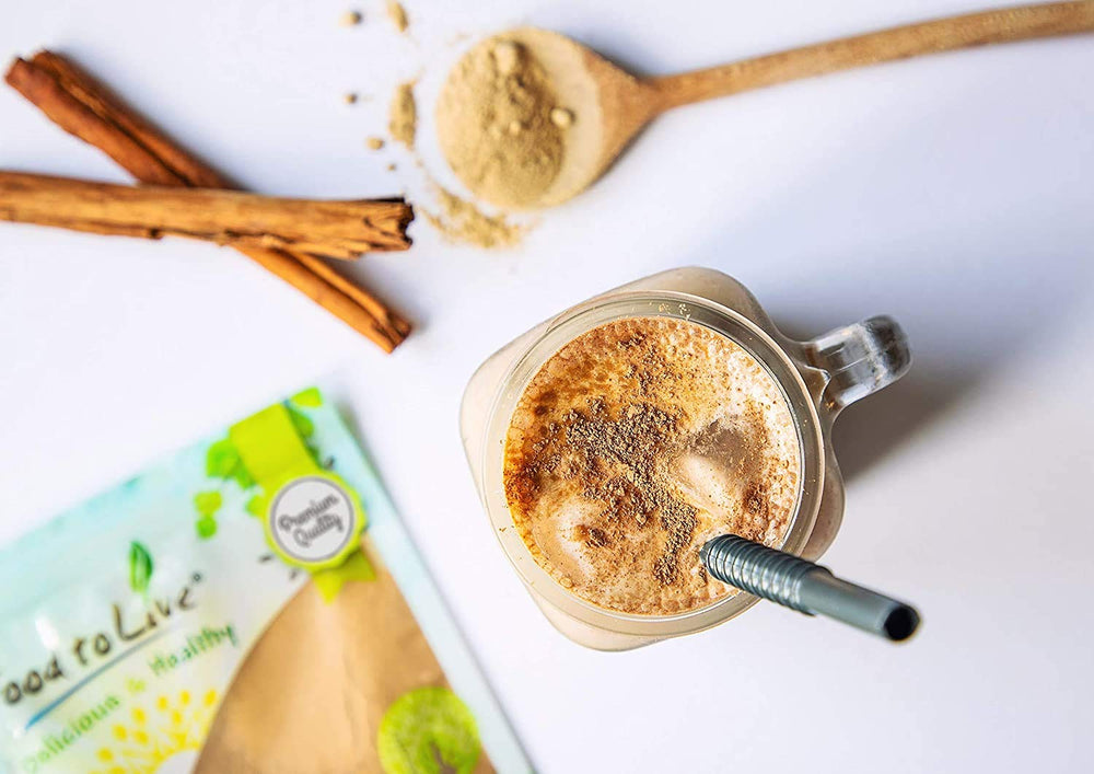 Food to Live Yellow Maca Powder vegan keto use in pantry.