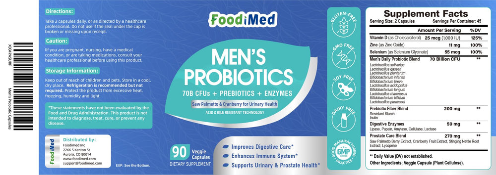 FoodiMed Probiotics daily dosing two capsules for convenience.