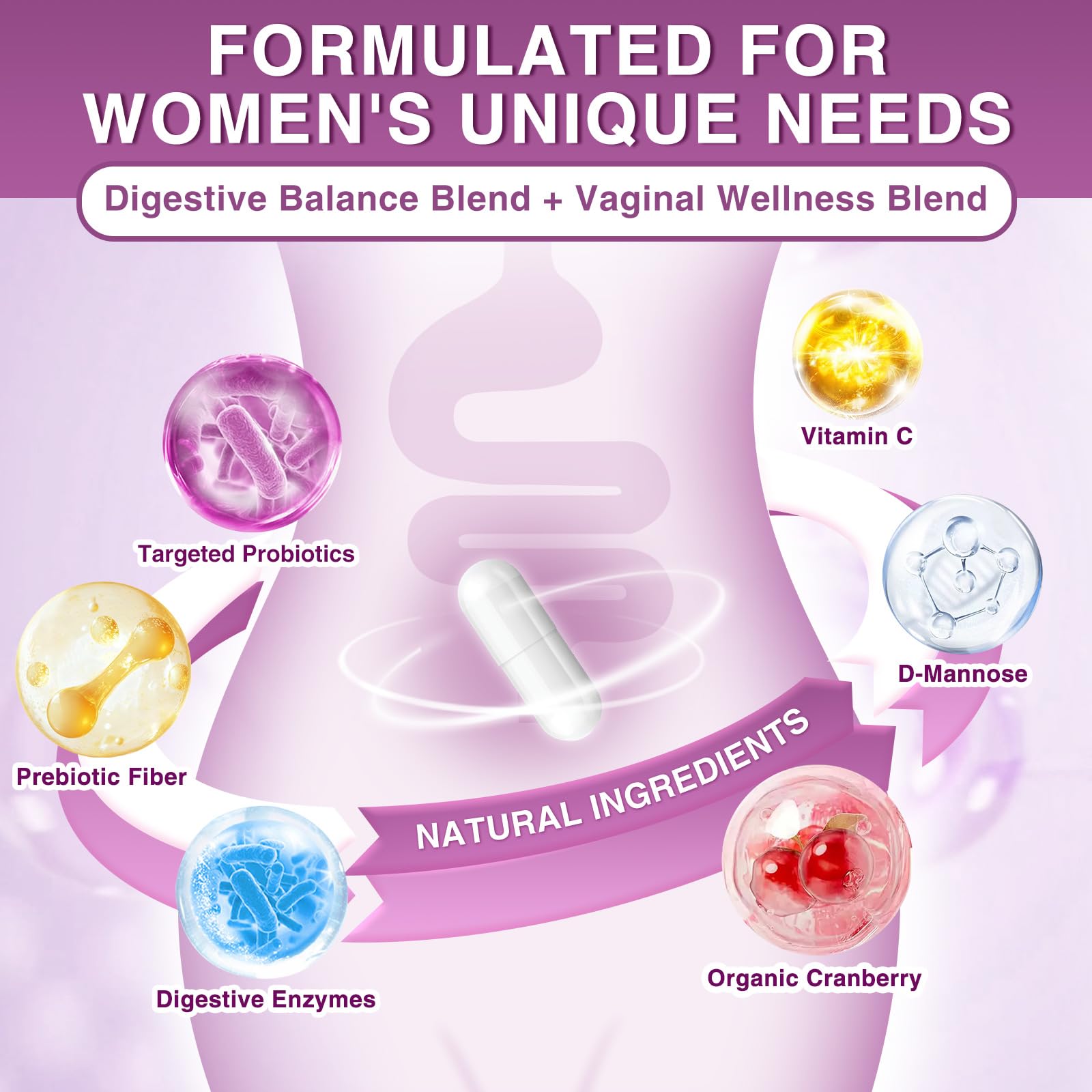 FoodiMed Probiotics for Women capsules inside bottle ready to take