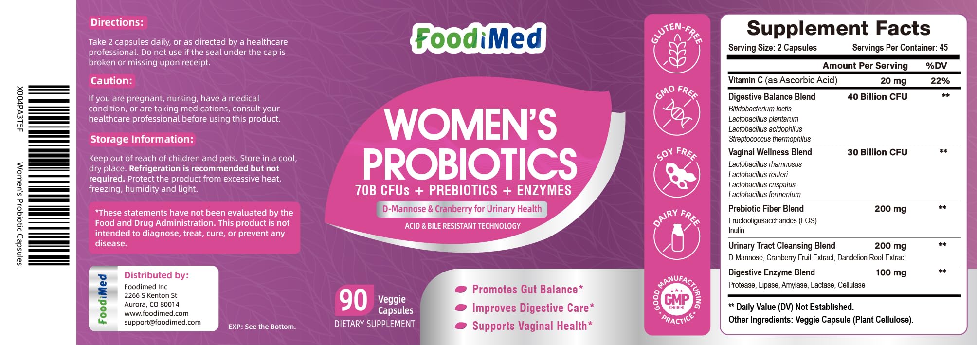 FoodiMed Probiotics for Women shelf-stable banner on box