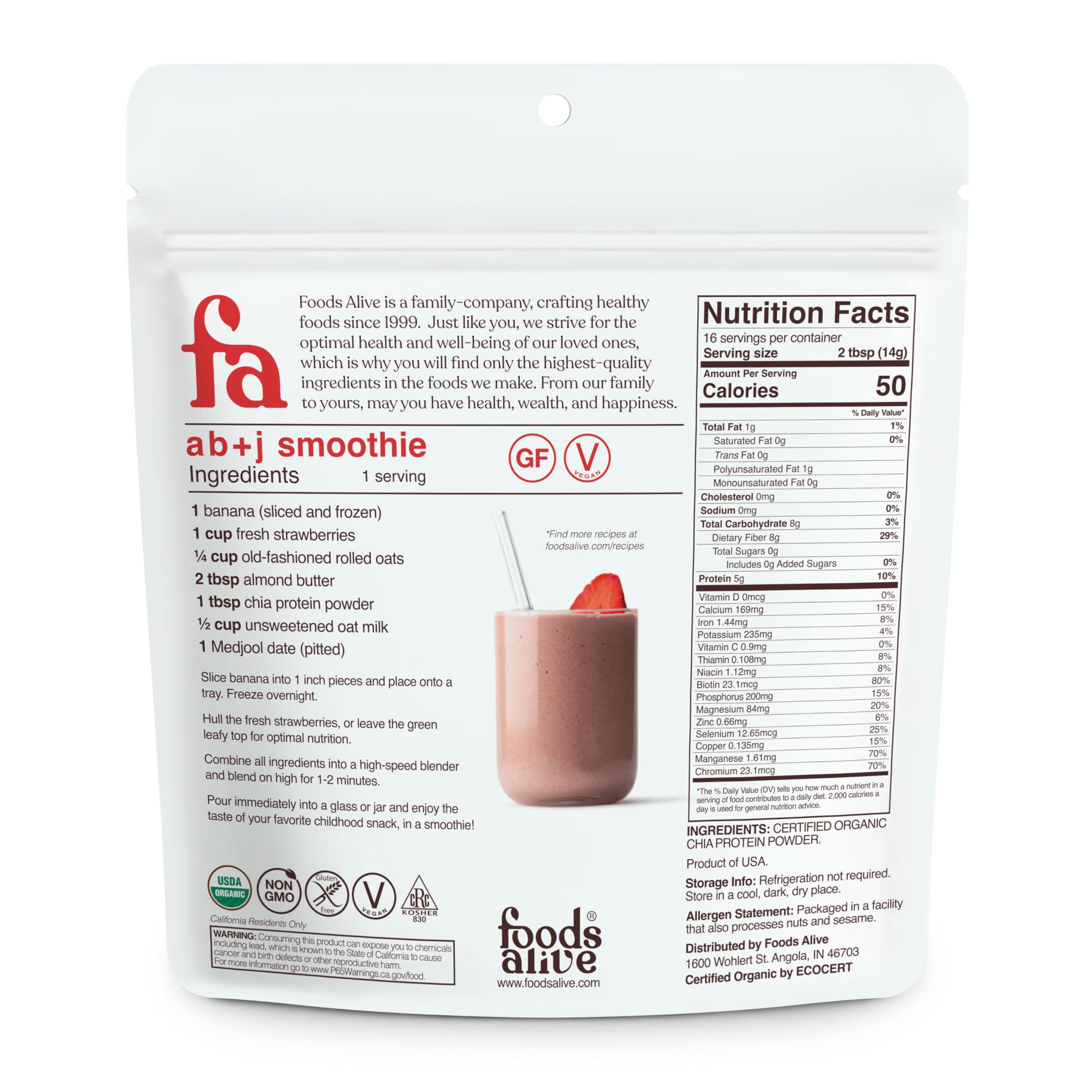 Foods Alive chia protein powder bottle ready to mix a quick shake