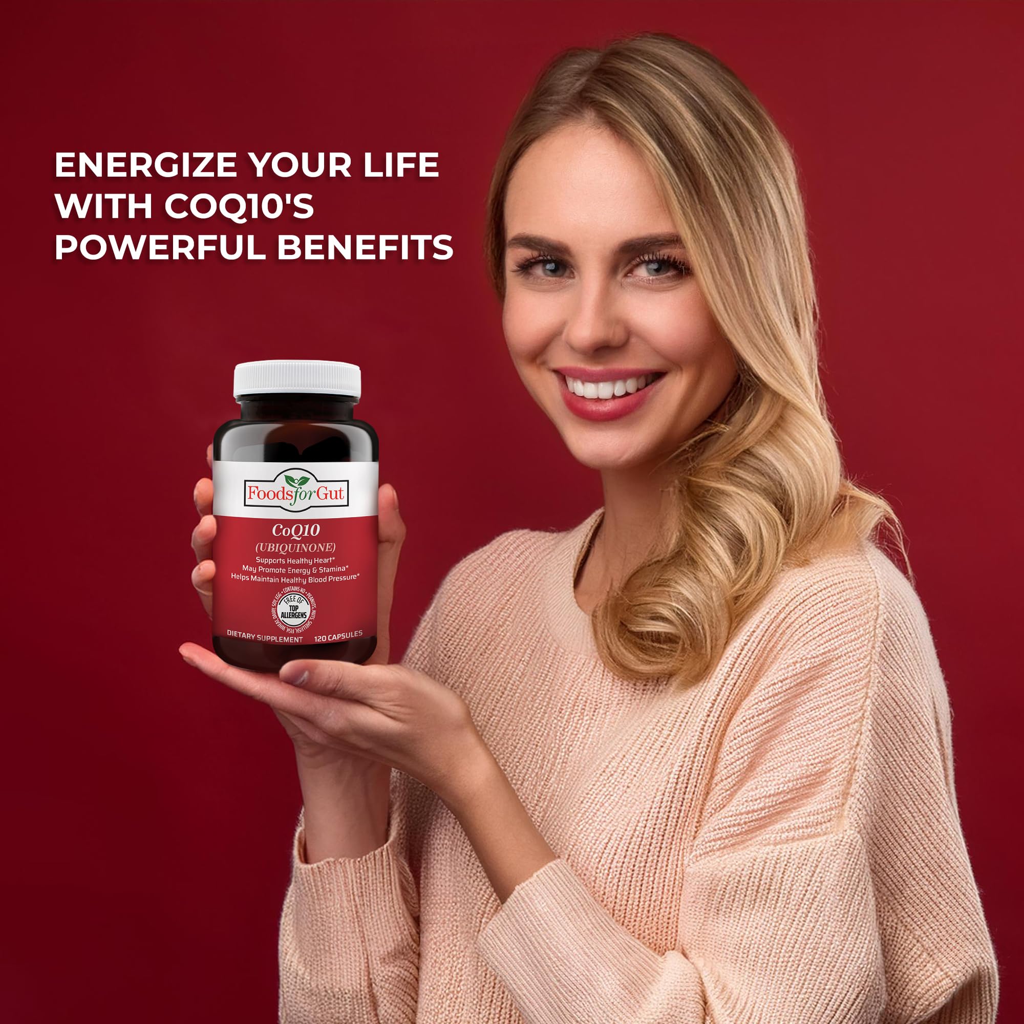 Foods For Gut CoQ10 200mg supplement scan highlighting quality production