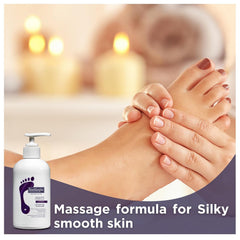 Footlogix Massage Formula Lotion pump dispenses smooth non greasy hydration for daily use.