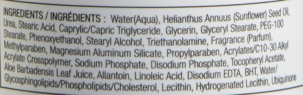 Urea and sunflower oil contribute to hydration during routine care.