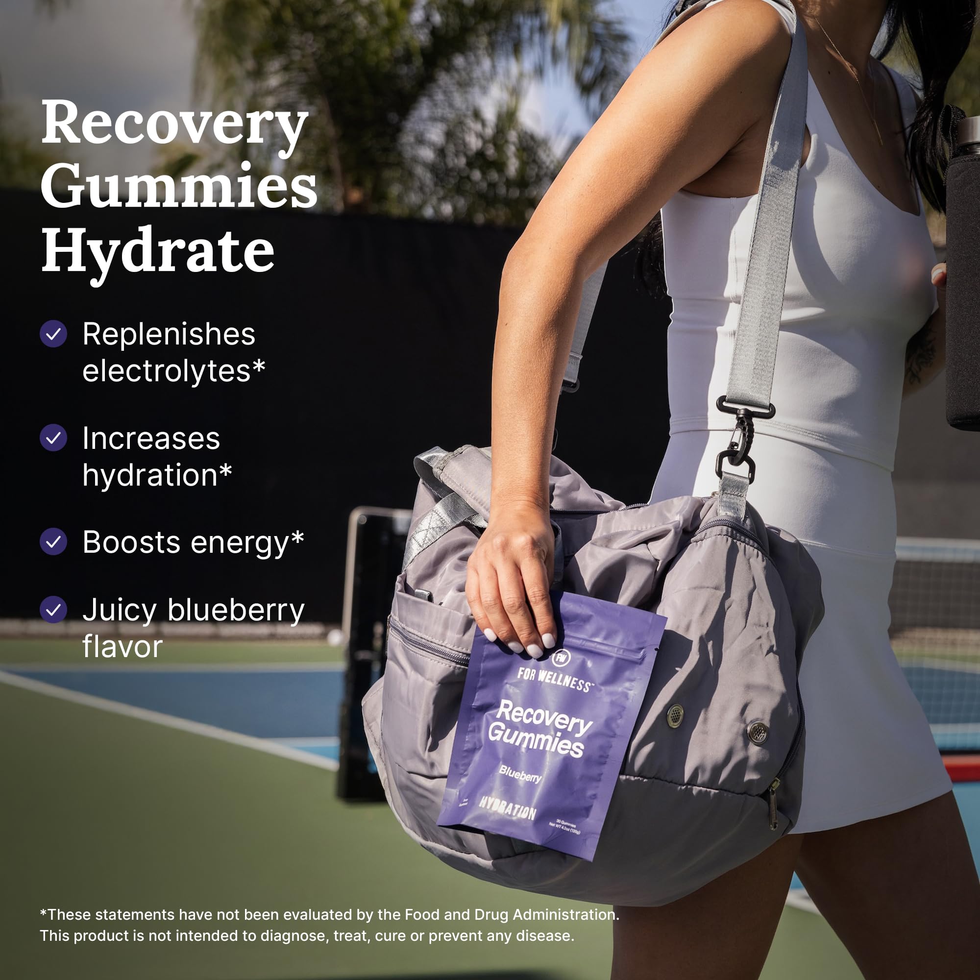 For Wellness Recovery Gummies Hydrate blueberry extract close-up highlighting flavor
