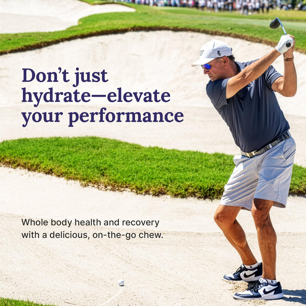 For Wellness Recovery Gummies Hydrate glass with gummies showing refreshing hydration