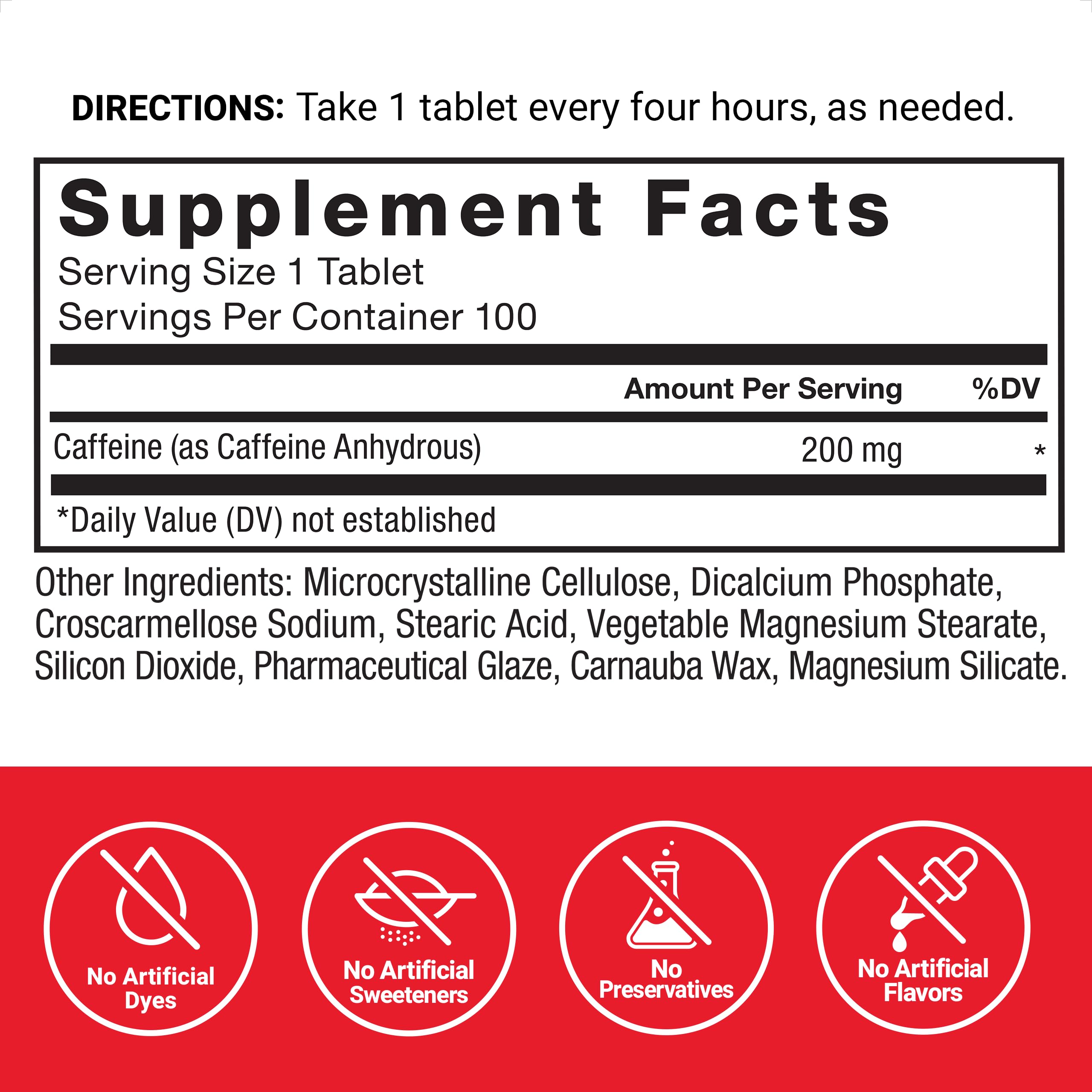 Force Factor caffeine pills back label detailing directions and safety.