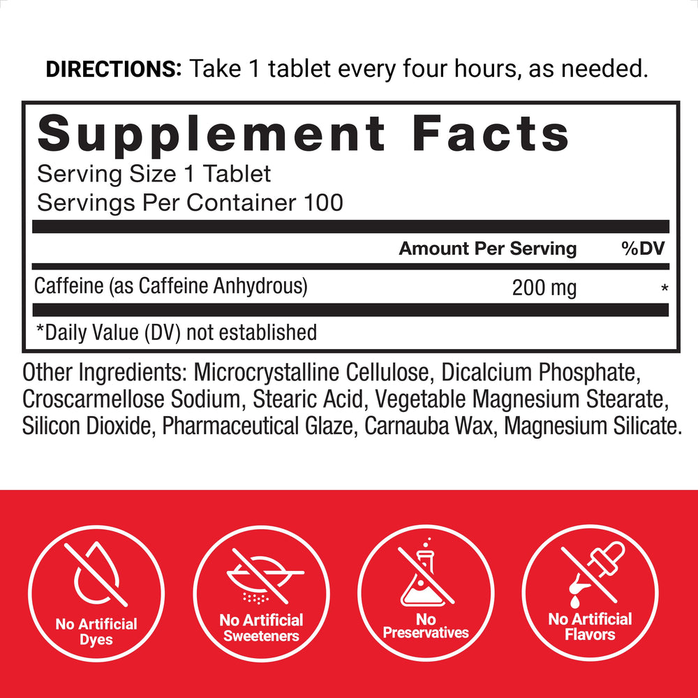 Force Factor caffeine pills back label detailing directions and safety.