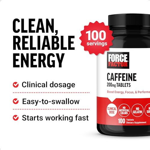 Force Factor caffeine pills packaging front highlighting USA-made quality.