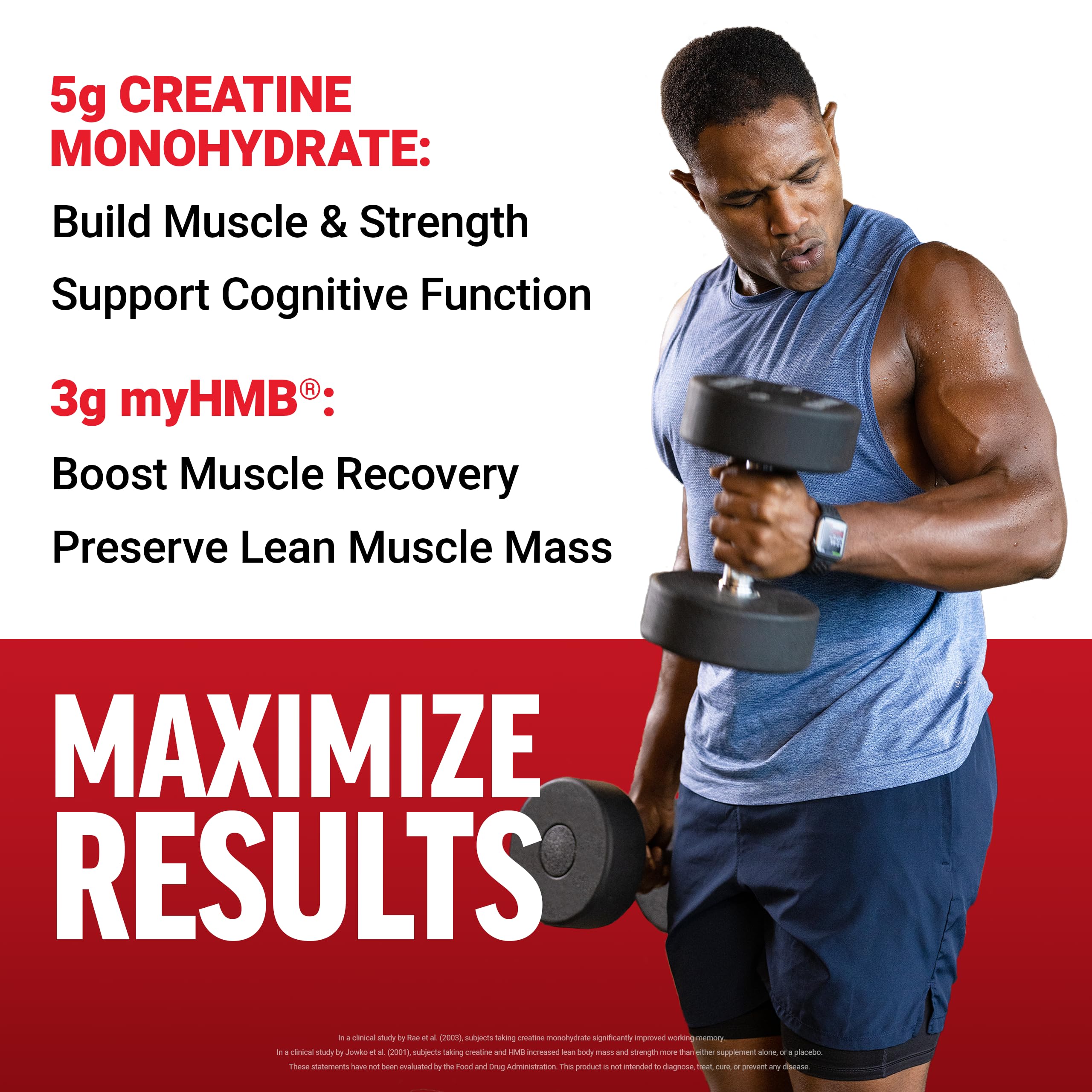 Force Factor Creatine HMB Powder scoop highlights precise 5g creatine dosage for workouts.