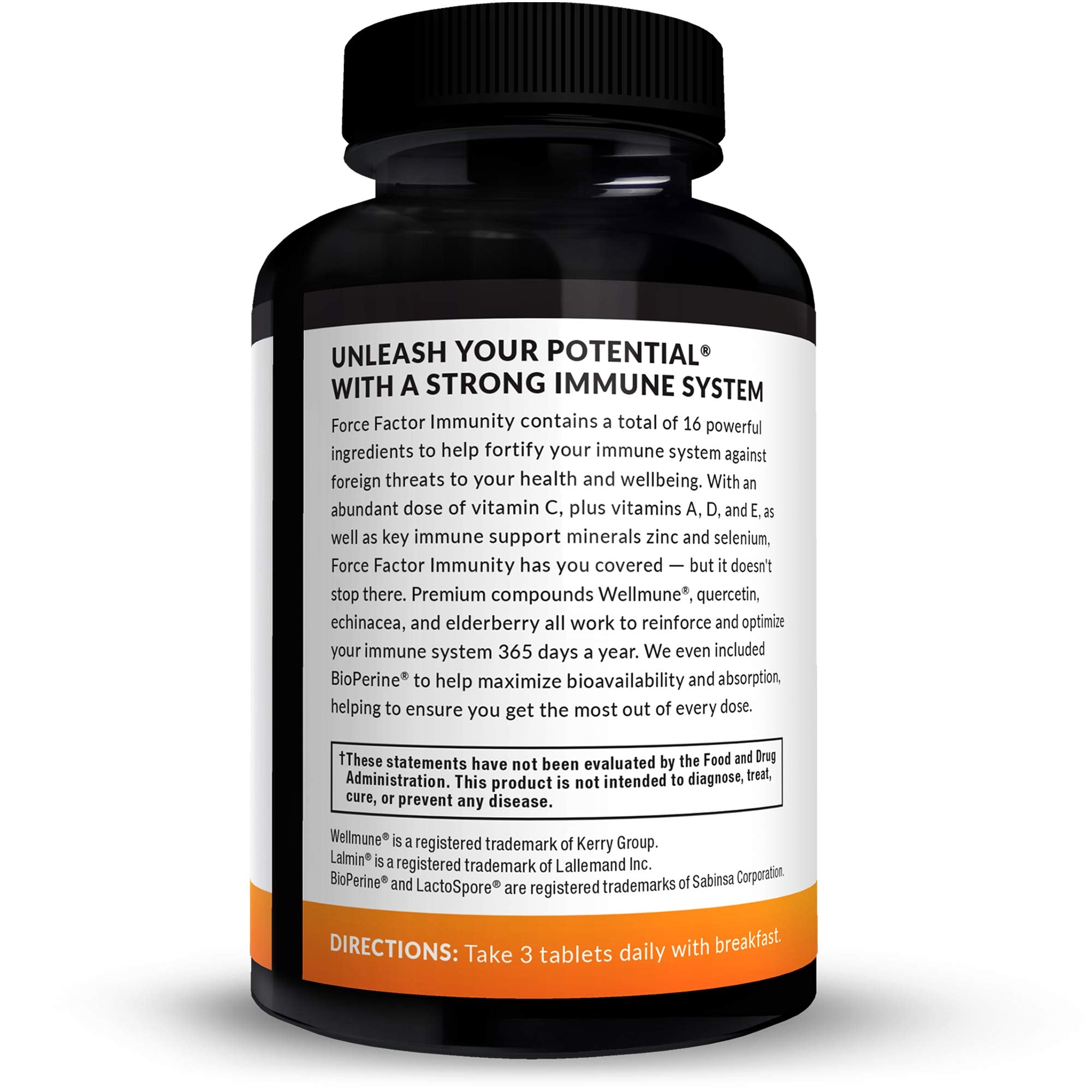 Force Factor Immunity label detail shows vitamins and minerals