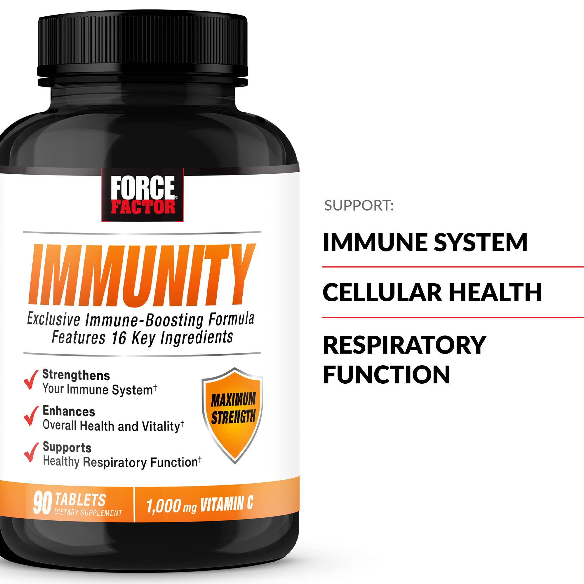 Force Factor Immunity tablets closeup highlighting easy-to-swallow capsules