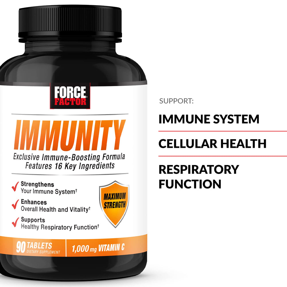 Force Factor Immunity tablets closeup highlighting easy-to-swallow capsules