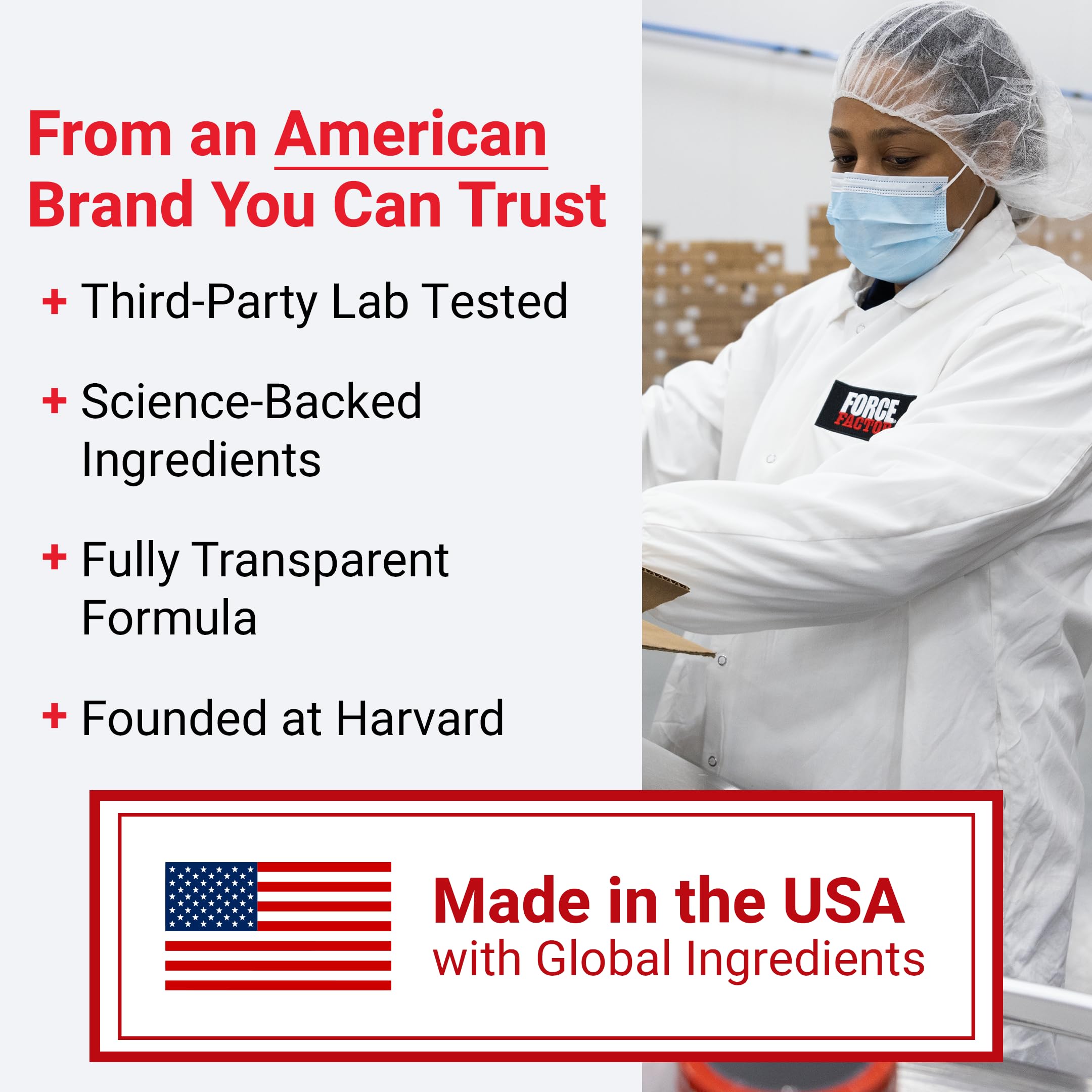 Force Factor NAD+ USA manufacturing label reinforces quality and safety.