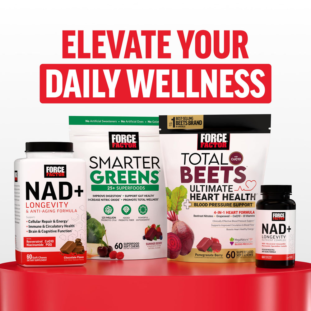 Force Factor NMN soft chews on the counter, ready for your strawberry-flavored daily routine.