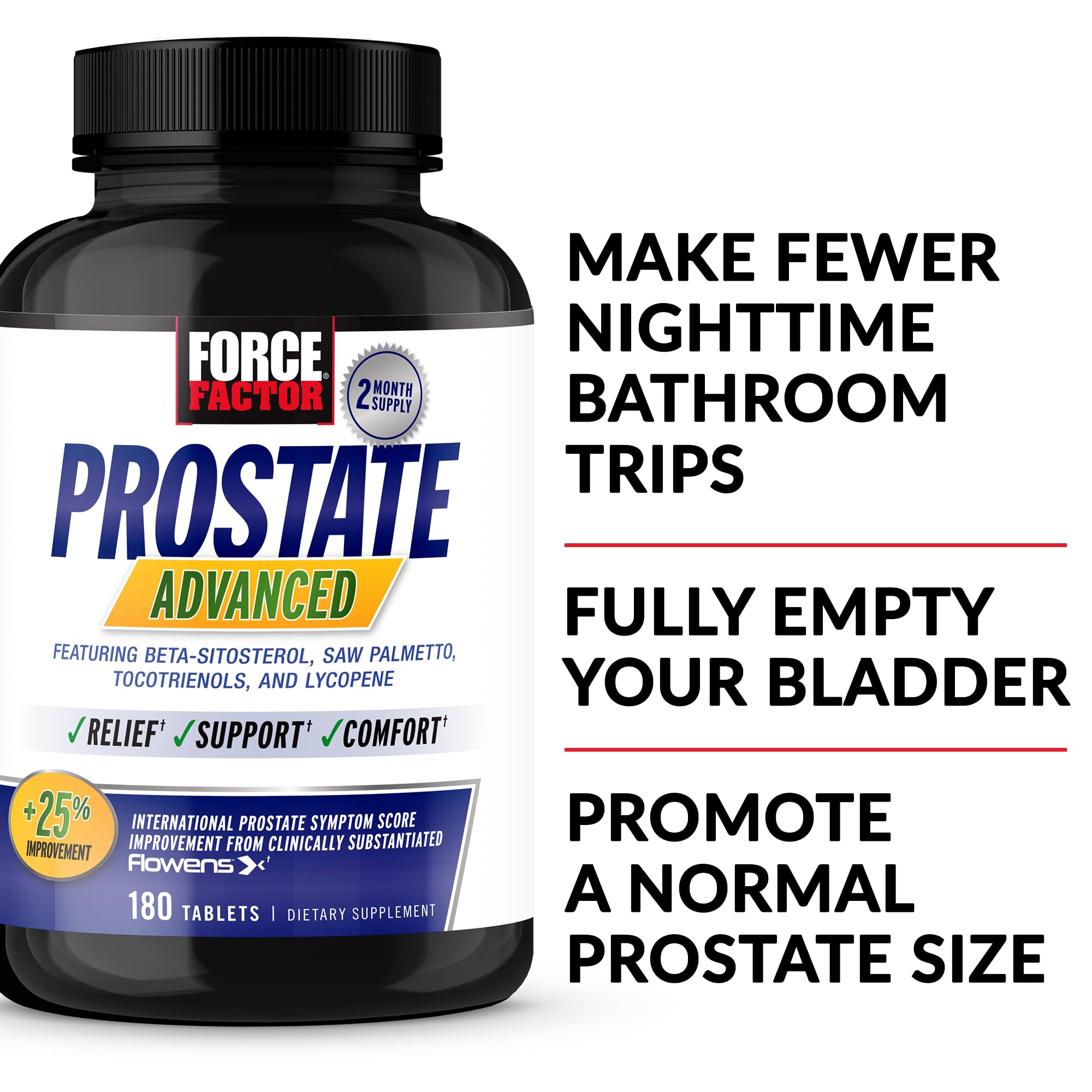 Force Factor Prostate Advanced tablets close-up showing easy-to-swallow capsules for nightly relief