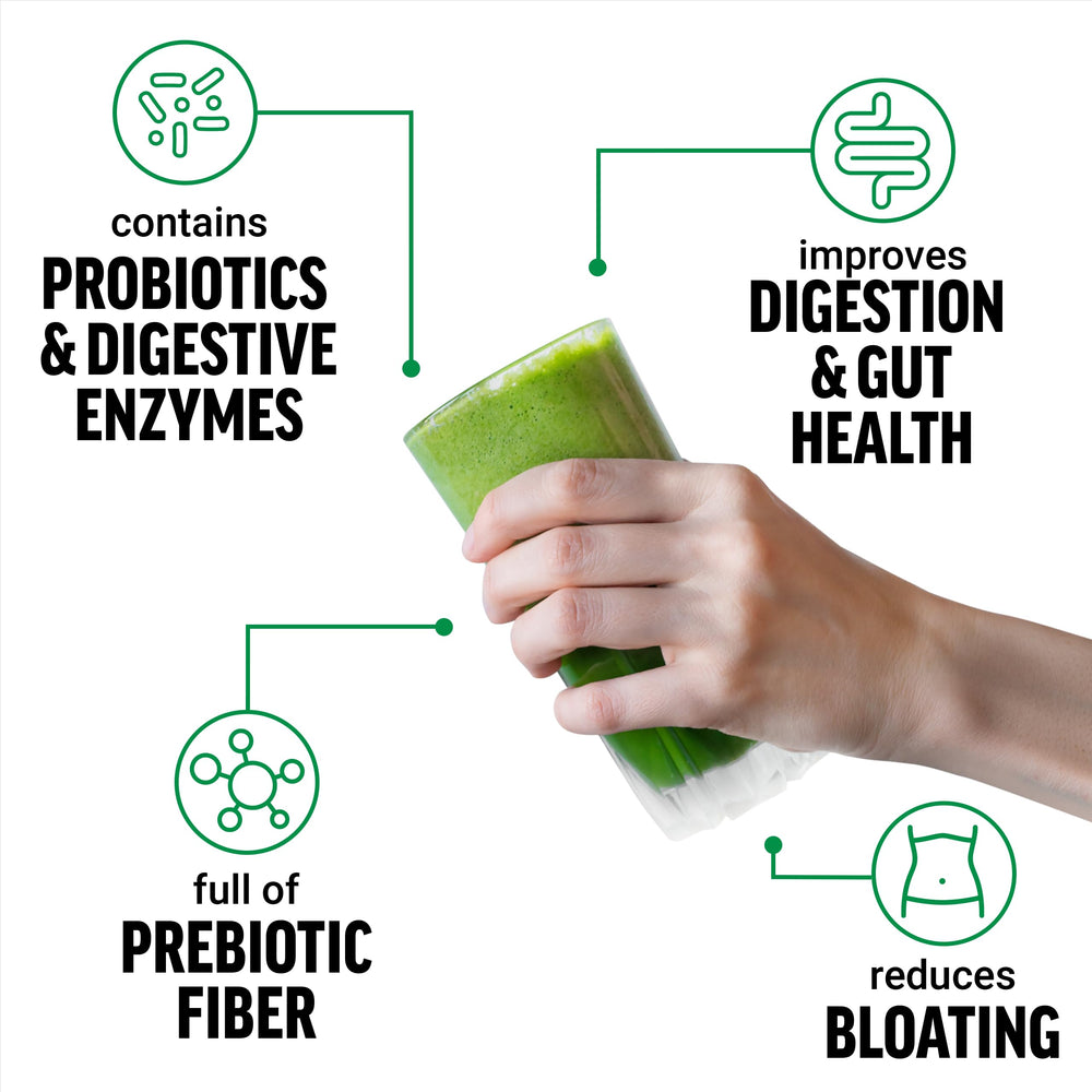 Force Factor Smarter Greens glass with shake for a refreshing daily drink.