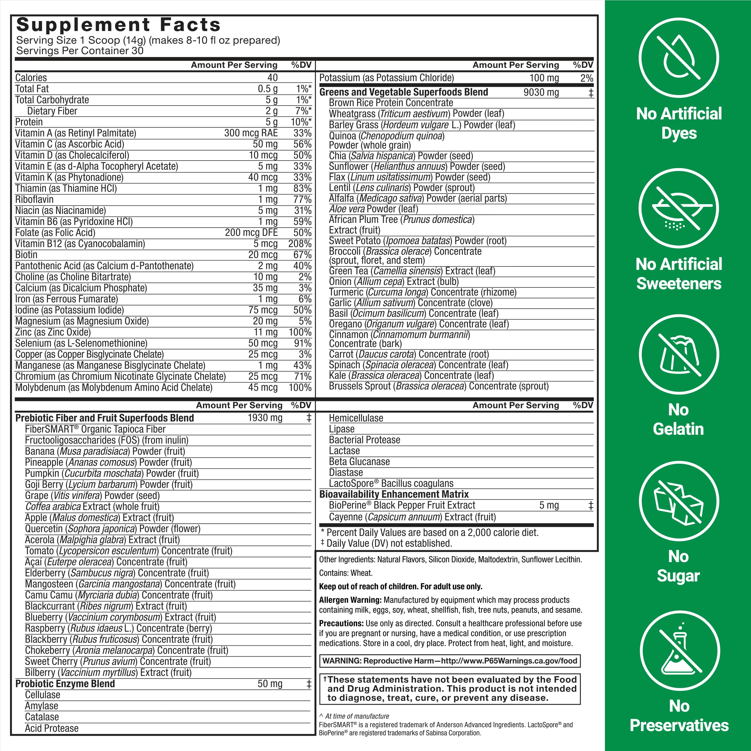 Force Factor Smarter Greens unflavored packaging with no artificial additives.
