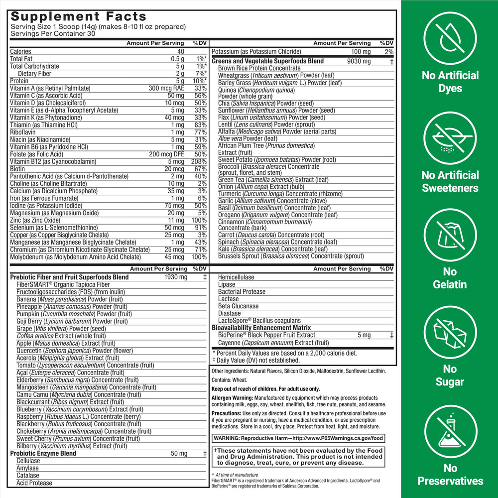 Force Factor Smarter Greens unflavored packaging with no artificial additives.