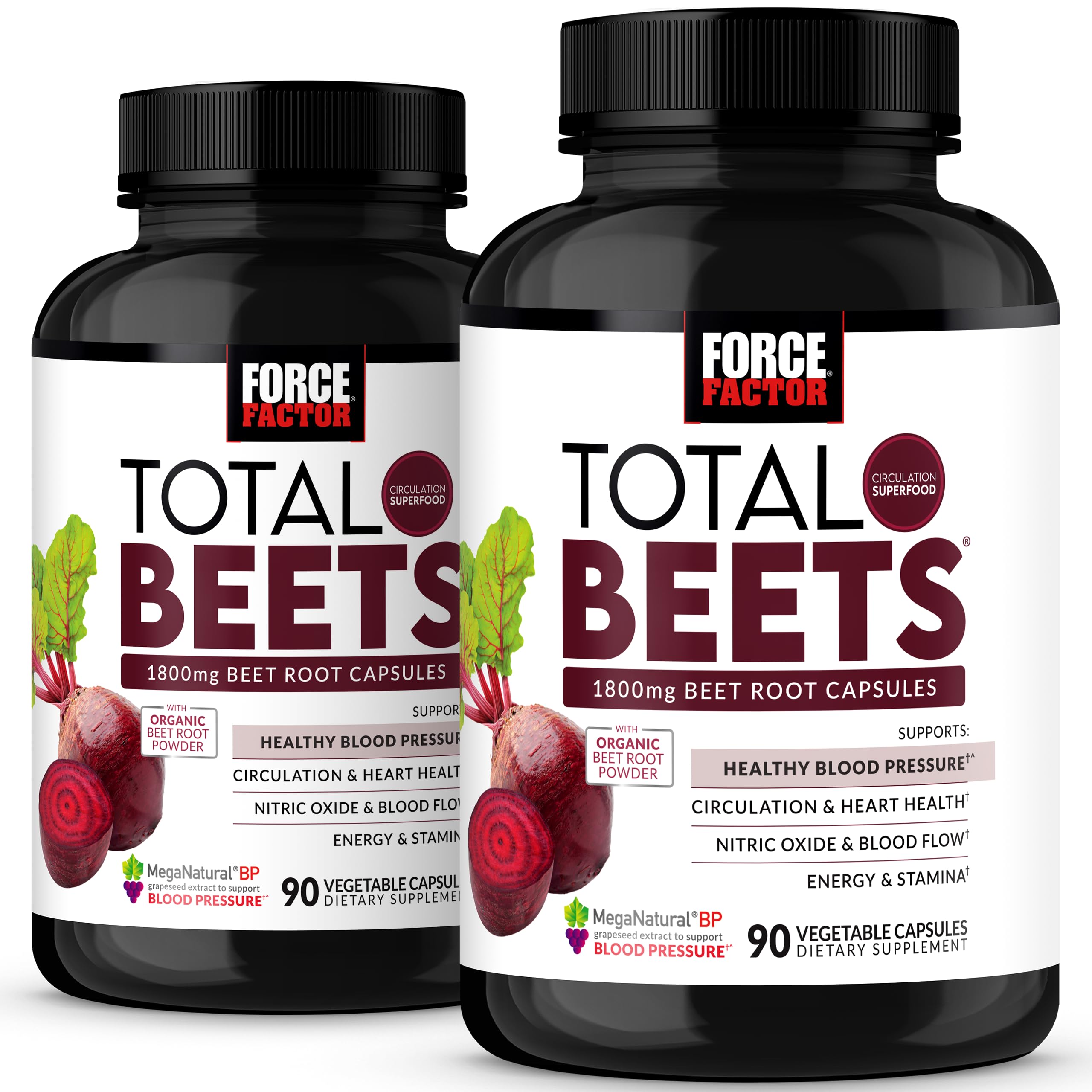 Force Factor Total Beets bottle packaging highlights heart-healthy beet root formula
