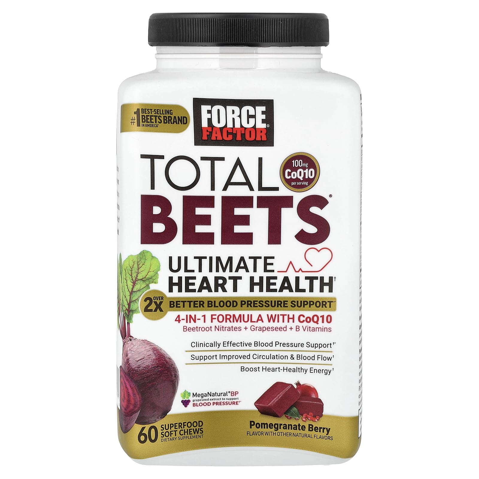 Force Factor Total Beets Ultimate Heart Health Chews closeup beetroot detail emphasizes natural color