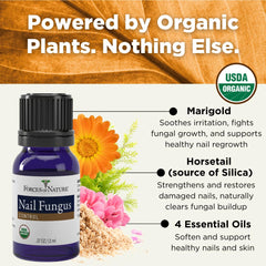Forces of Nature Toenail ingredients closeup featuring calendula and essential oils