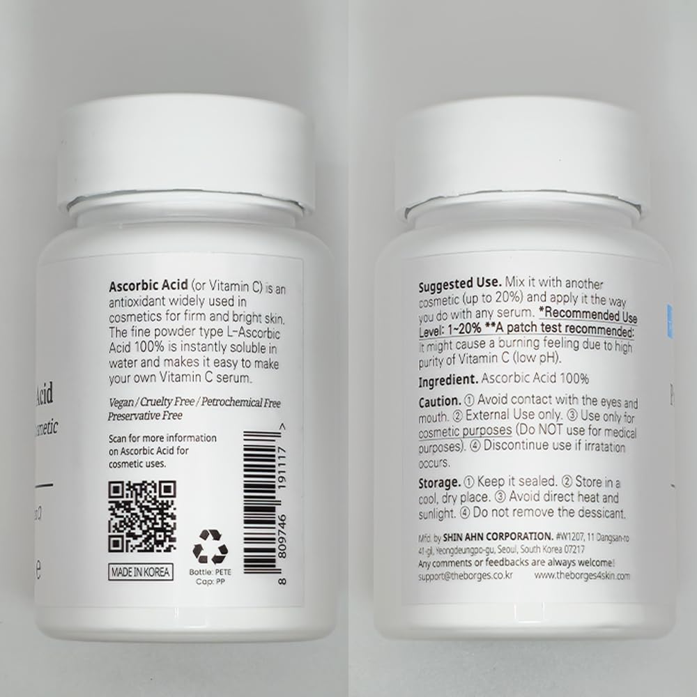 FOREST OF THE BORGES'S Pure Ascorbic Acid Powder desiccant-container preserving freshness