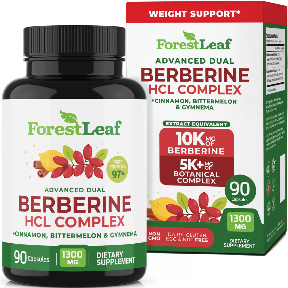 ForestLeaf Berberine supplement bottle showing high potency for energy metabolism support