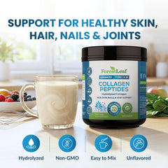 ForestLeaf Collagen Powder unflavored scoop; precise daily serving for hair and skin.