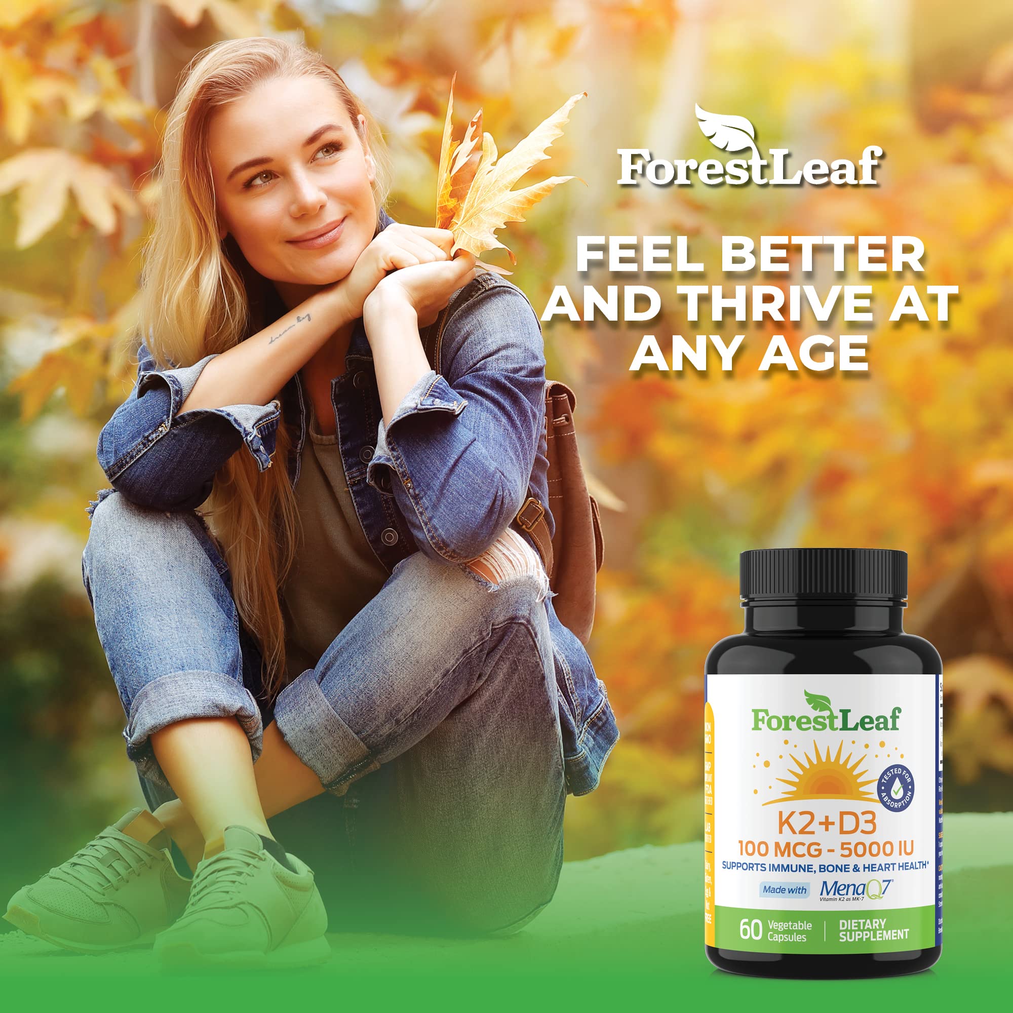 ForestLeaf D3 K2 dietary supplement for calcium support in diet.