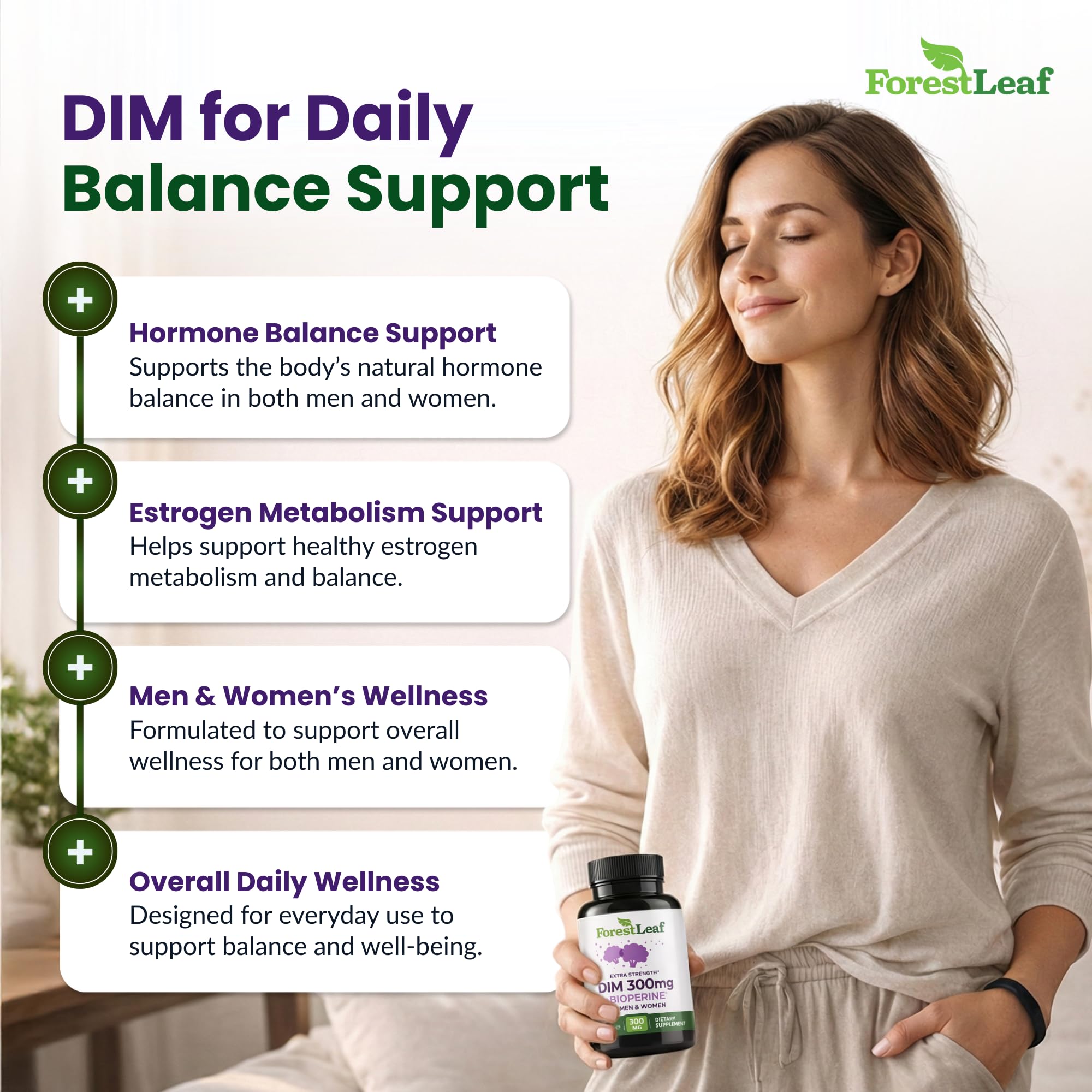 ForestLeaf DIM supplement capsules arranged for easy daily intake.