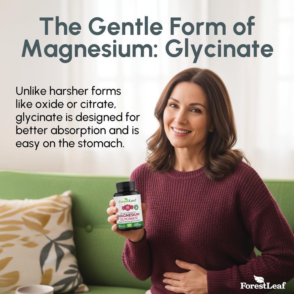 ForestLeaf Magnesium Glycinate bottle showing high bioavailability