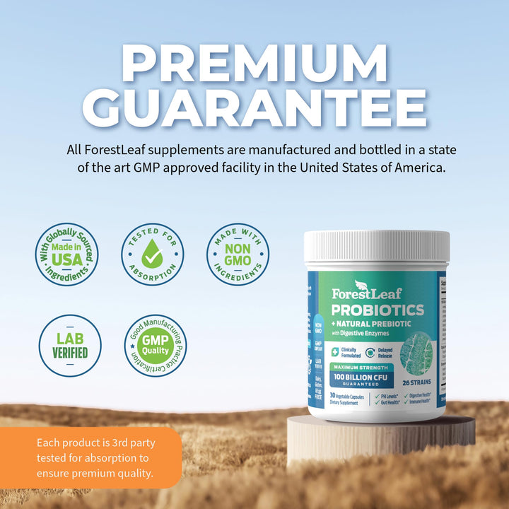 ForestLeaf non-GMO gluten-free bottle for clean daily probiotic use.