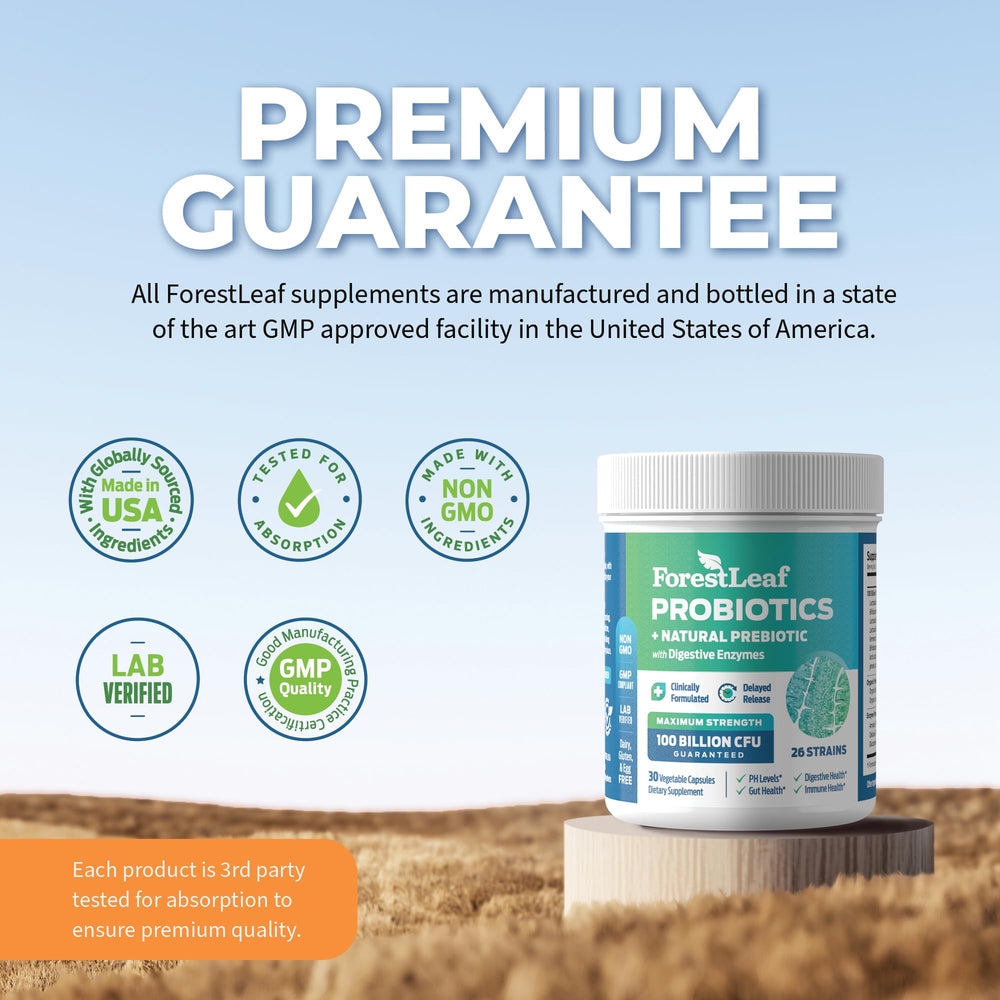 ForestLeaf non-GMO gluten-free bottle for clean daily probiotic use.