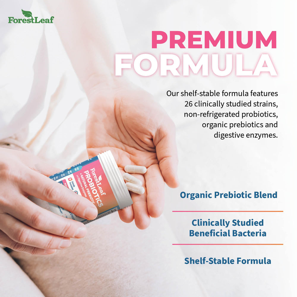 ForestLeaf Probiotics Women capsules with delayed-release protect stomach acidity.