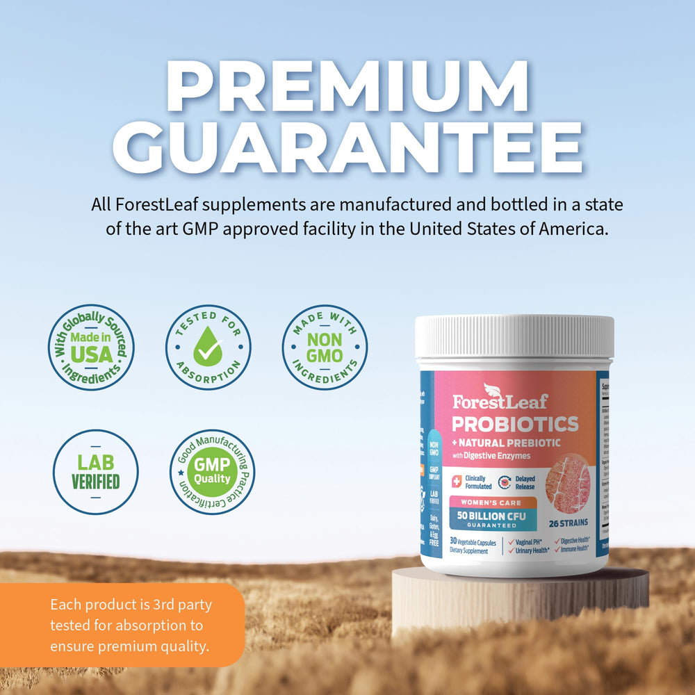 ForestLeaf GMP-certified, lab-tested probiotic formula ensures purity and safety.