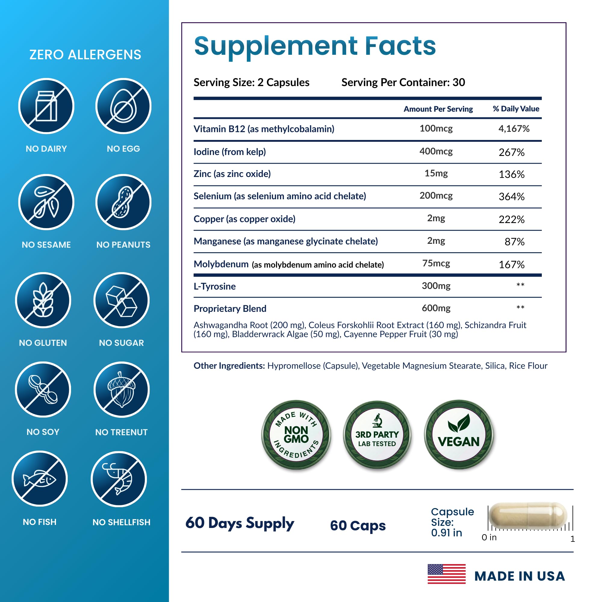 ForestLeaf Thyroid Support ingredients panel showcases minerals and vitamins behind the blend.