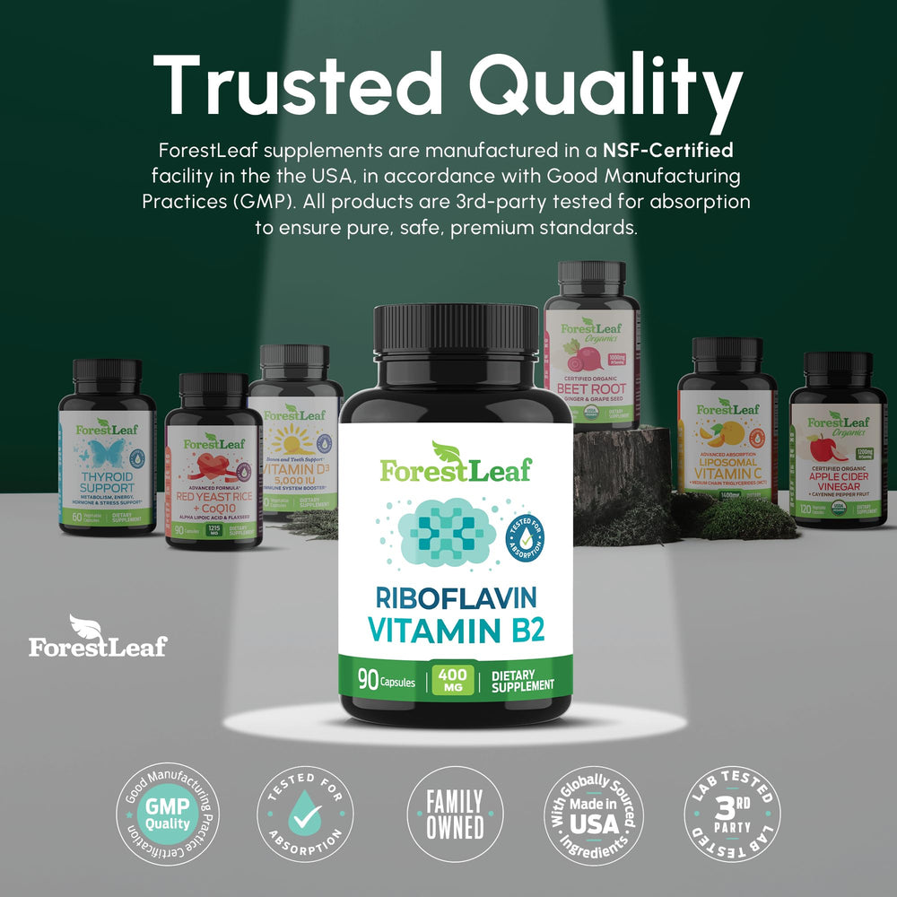 ForestLeaf vitamin B2 bottle presenting clean label and purity
