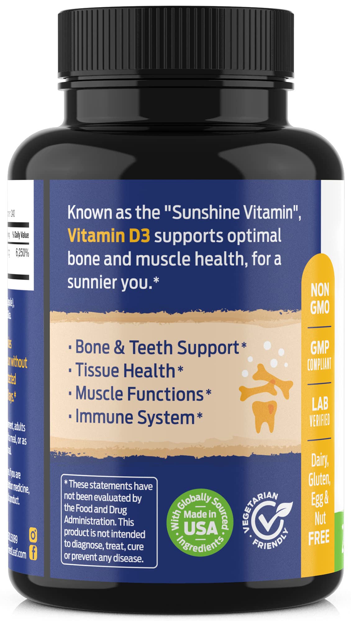ForestLeaf Vitamin D3 bottle on shelf signals USA-made, NSF-certified quality