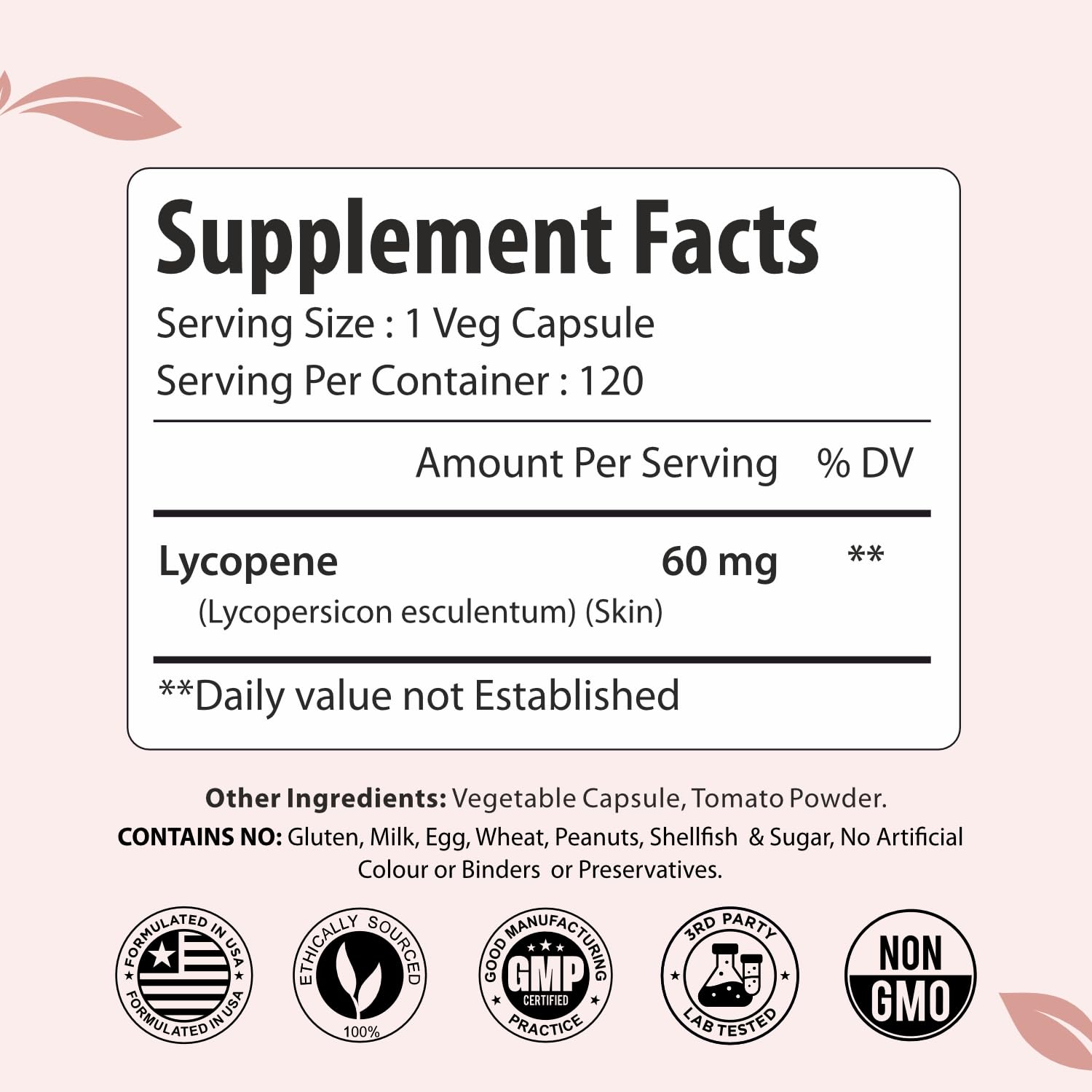 ForestVibe Lycopene capsules closeup highlighting vegan, non-GMO formula.