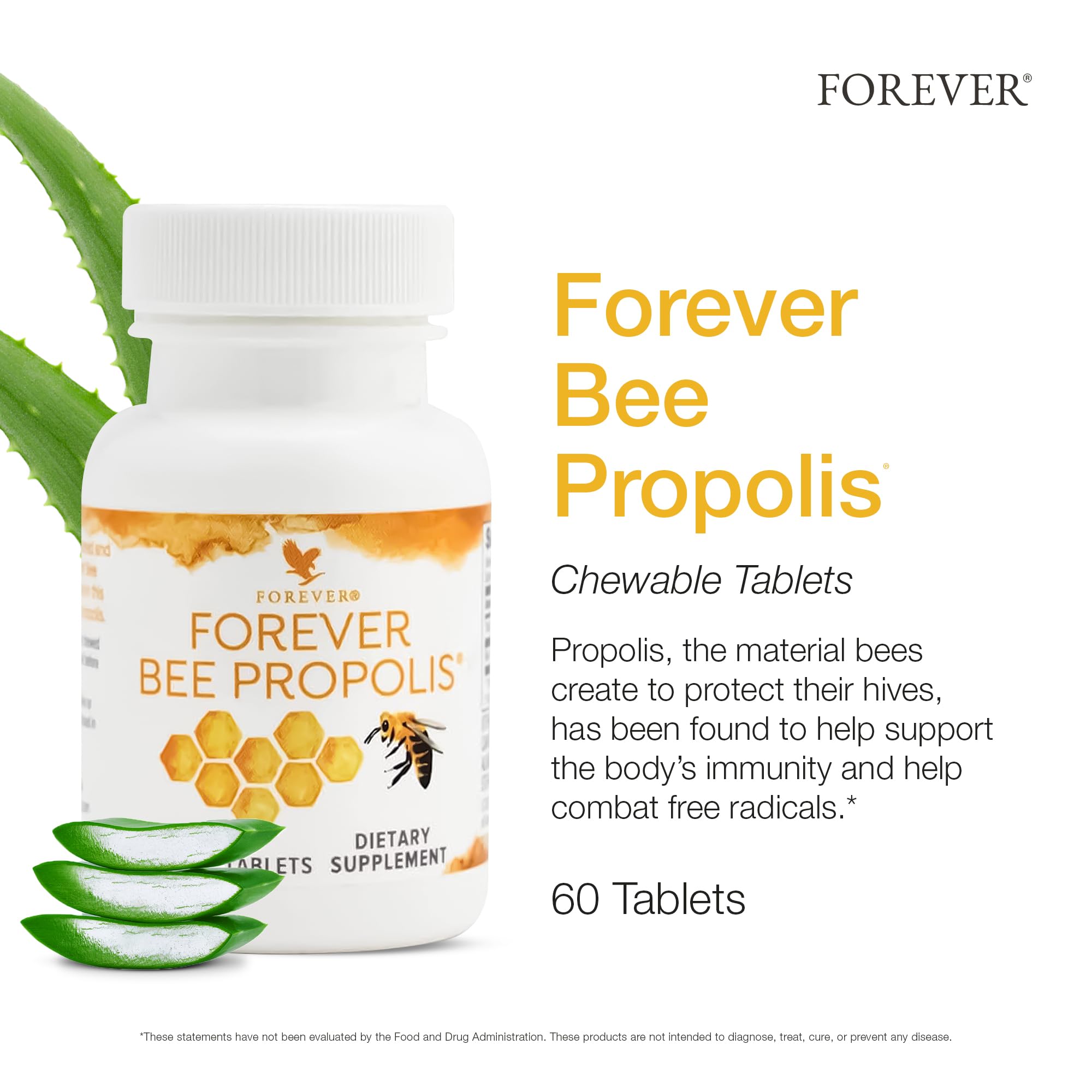Forever Living Bee Propolis chewable tablets closeup showing texture and color for daily use