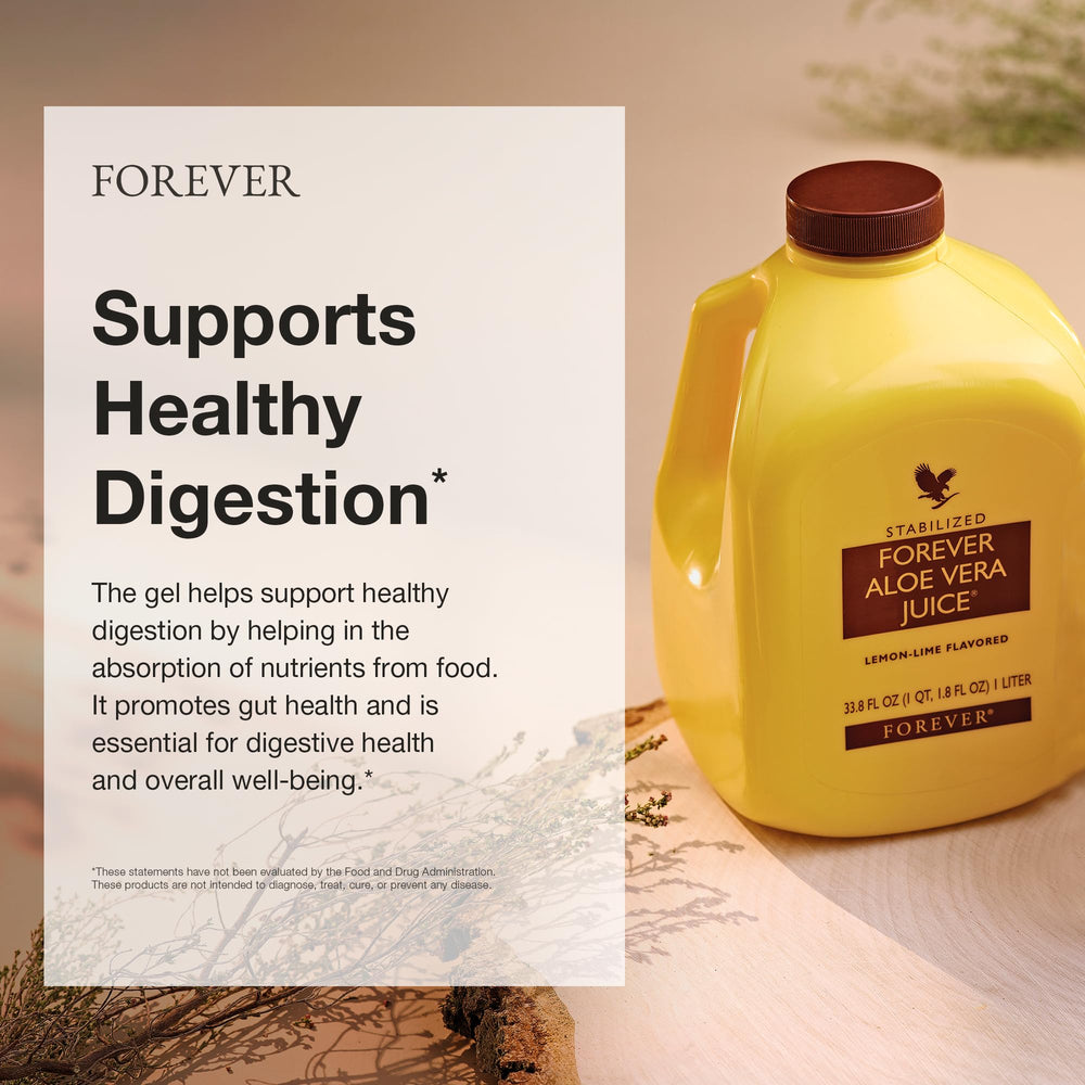 Forever Living Aloe Vera Juice Lemon Lime label close-up shows pure inner leaf gel for vitality